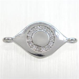 copper eye connector paved zircon, platinum plated, approx 10-14mm
