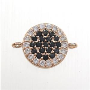 copper circle connector paved zircon, rose gold, approx 9mm dia