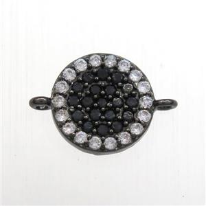 copper circle connector paved zircon, black plated, approx 9mm dia