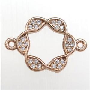 copper Wreath connector paved zircon, rose gold, approx 13mm dia