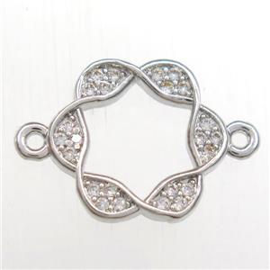 copper Wreath connector paved zircon, platinum plated, approx 13mm dia