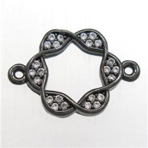 copper Wreath connector paved zircon, black plated, approx 13mm dia