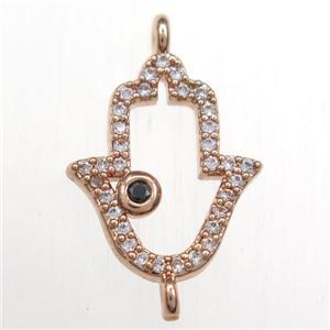 copper hamsahand connector paved zircon, rose gold, approx 12-15mm