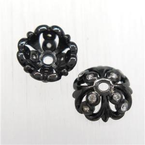 copper beadcaps paved zircon, black plated, approx 12mm dia
