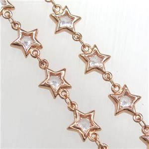 copper star chain pave zircon, rose gold, approx 8mm dia