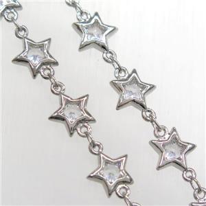 copper star chain pave zircon, platinum plated, approx 8mm dia