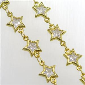 copper star chain pave zircon, gold plated, approx 8mm dia