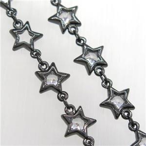 copper star chain pave zircon, black plated, approx 8mm dia