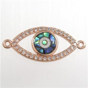 copper eye connector paved zircon with abalone shell, rose gold, approx 10-20mm