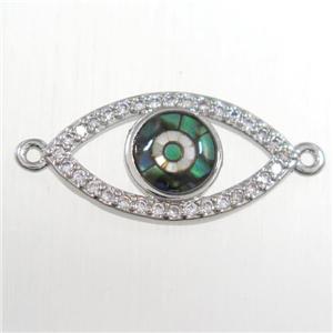 copper eye connector paved zircon with abalone shell, platinum plated, approx 10-20mm