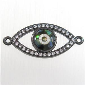 copper eye connector paved zircon with abalone shell, black plated, approx 10-20mm