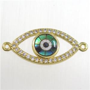 copper eye connector paved zircon with abalone shell, gold plated, approx 10-20mm