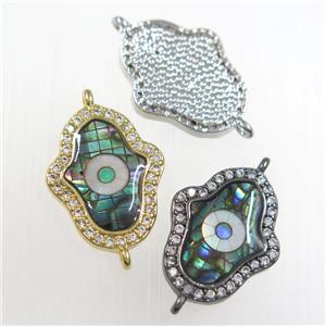copper hamsahand connector paved zircon with abalone shell, mix color, approx 13-18mm