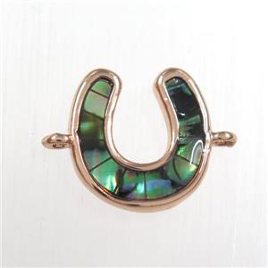 copper U connector with abalone shell, rose gold, approx 12mm