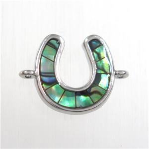 copper U connector with abalone shell, platinum plated, approx 12mm