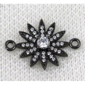 copper sunflower connector paved zircon, black plated, approx 18-24mm