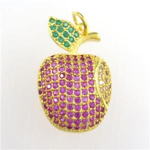 copper apple pendant paved zircon, gold plated, approx 15-23mm