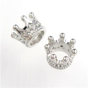 copper crown bead paved zircon, platinum plated, approx 6-8mm