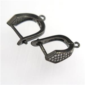 copper earring hook paved zircon, black plated, approx 12-25mm