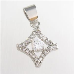 copper star pendants paved zircon, platinum plated, approx 13mm