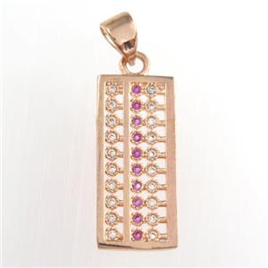 copper suanpan pendants paved zircon, rose gold, approx 11-15mm