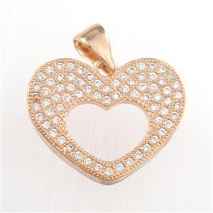 copper heart pendants paved zircon, rose gold, approx 17mm dia