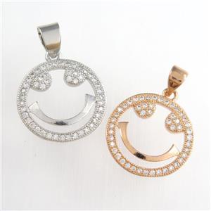 copper emoji pendants paved zircon, mixed, approx 17mm dia