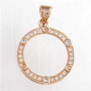 copper circle pendants paved zircon, rose gold, approx 17mm dia