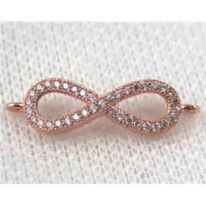 copper infinity connector paved zircon, rose gold, approx 8-26mm
