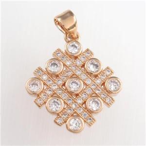 copper chessboard pendants paved zircon, rose gold, approx 15-17mm