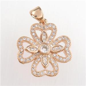 copper clover pendants paved zircon, rose gold, approx 17mm