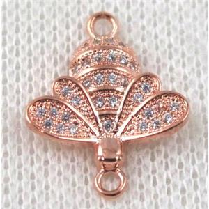 copper honeeybee connector paved zircon, rose gold, approx 16-20mm