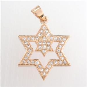copper star pendants paved zircon, rose gold, approx 17mm dia
