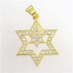 copper star pendants paved zircon, gold plated, approx 17mm dia