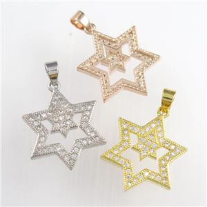 copper star pendants paved zircon, mixed color, approx 17mm dia