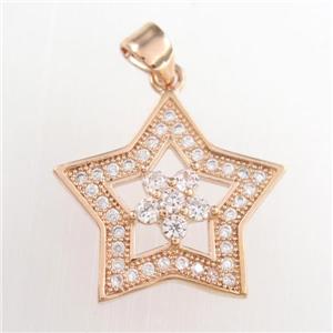 copper star pendants paved zircon, rose gold, approx 20mm dia