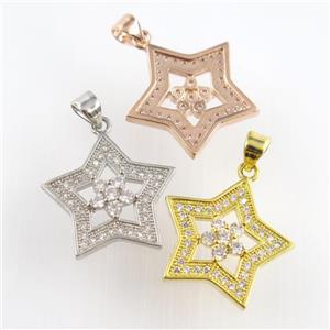 copper star pendants paved zircon, mixed color, approx 20mm dia