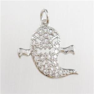 copper dolphin pendants paved zircon, platinum plated, approx 13-15mm