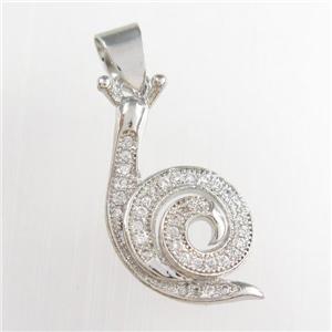 copper snail pendants paved zircon, platinum plated, approx 13-20mm