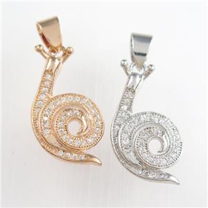 copper snail pendants paved zircon, mixed, approx 13-20mm