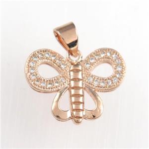 copper butterfly pendants paved zircon, rose gold, approx 13-17mm