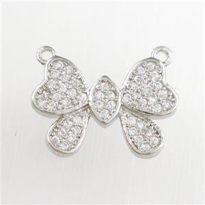 copper butterfly pendants paved zircon, platinum plated, approx 11-17mm