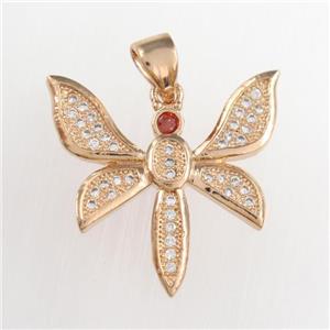 copper dragonfly pendants paved zircon, rose gold, approx 20mm