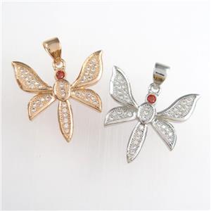 copper dragonfly pendants paved zircon, mixed, approx 20mm