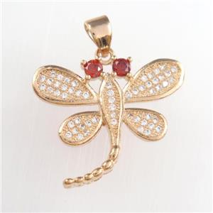copper dragonfly pendants paved zircon, rose gold, approx 18-22mm