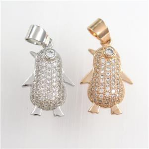 copper penguin pendants paved zircon, mixed color, approx 13-18mm