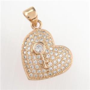 copper heart pendants paved zircon, rose gold, approx 14-15mm
