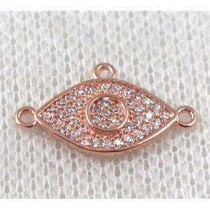 copper eye connector paved zircon with 3loops, rose gold, approx 8-16mm