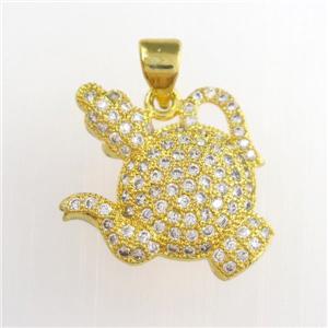 copper teapot pendants paved zircon, gold plated, approx 17-20mm