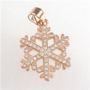 copper snowflake pendants paved zircon, rose gold, approx 18mm dia